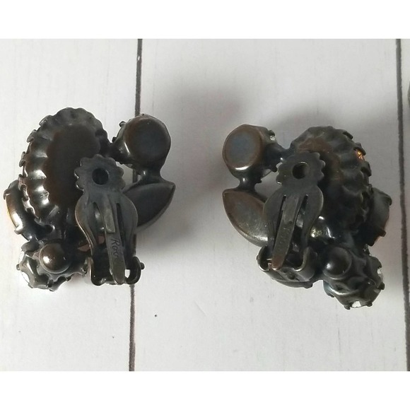 Vintage Original by Robert Earrings - Japanned Rhinestone Clip on Earrings - Picture 5 of 6